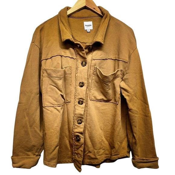 Nordstrom Rack Kensie Oversized Brown Raw Edge Button Front Shacket Size Large - Picture 1 of 13